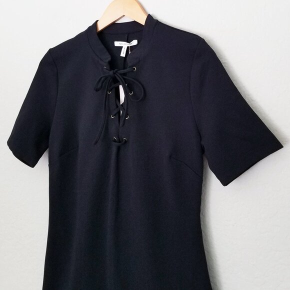 NEW Avec Les Filles Black Ponte Knit Lace-Up Dress M LBD Slimming Classic Modest - Picture 6 of 16